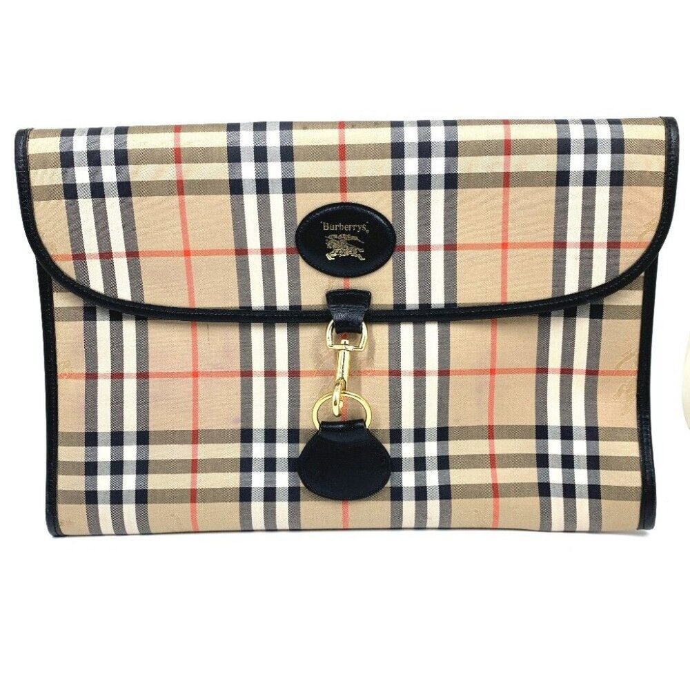 Authentic Burberry Check Document Pouch Clutch Ba… - image 1